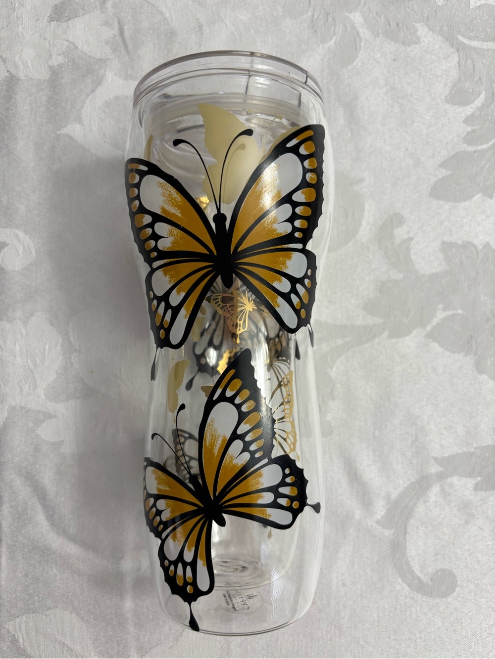 Vintage Cypress Home Double Wall Glass Water bottle Gold Black Butterflies Glows